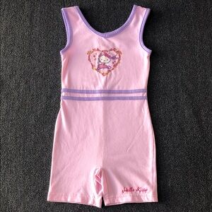Hello Kitty Girls Cotton Blend Pink Purple Trim Gymnastics Leotard Size 4/5